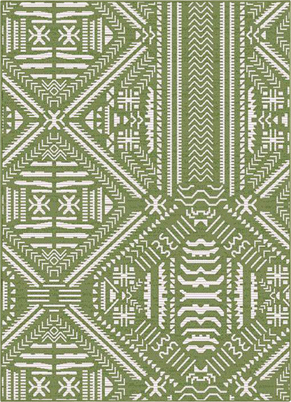 Khalo Tribal Indoor/Outdoor Green Flat-Weave Rug MED-225