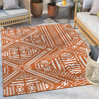 Khalo Tribal Indoor/Outdoor Orange Flat-Weave Rug MED-229
