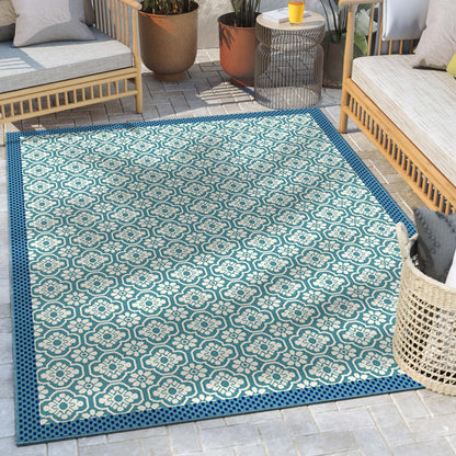 Manola Moroccan Trellis Indoor/Outdoor Blue Flat-Weave Rug MED-236