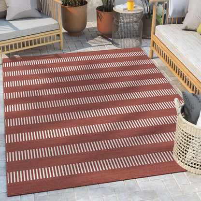 Stria Modern Stripes Indoor/Outdoor Coral Flat-Weave Rug MED-240