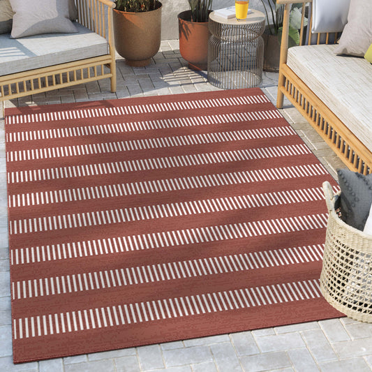 Stria Modern Stripes Indoor/Outdoor Coral Flat-Weave Rug MED-240