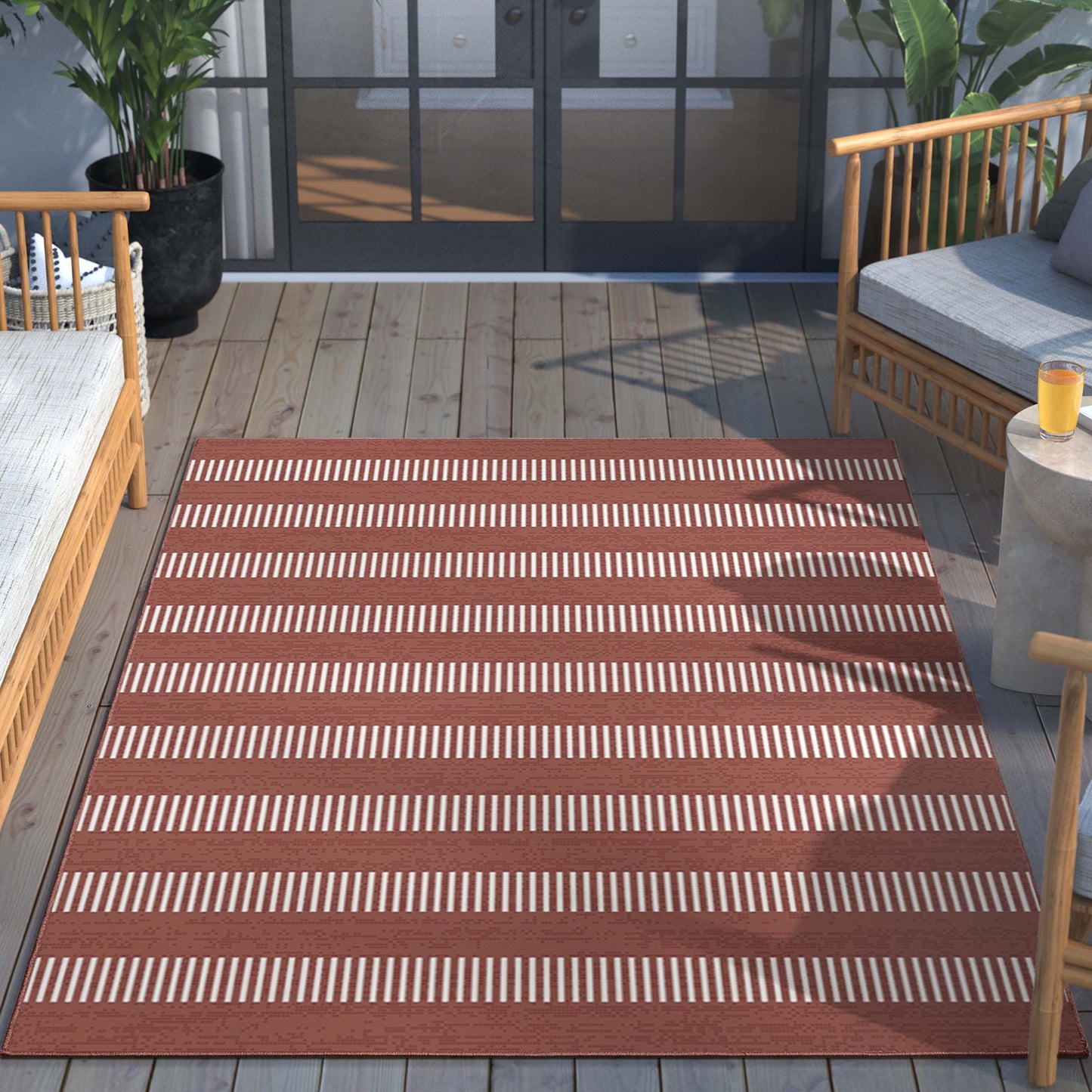 Stria Modern Stripes Indoor/Outdoor Coral Flat-Weave Rug MED-240