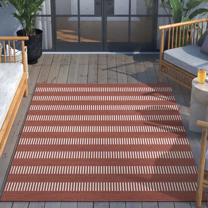 Stria Modern Stripes Indoor/Outdoor Coral Flat-Weave Rug MED-240