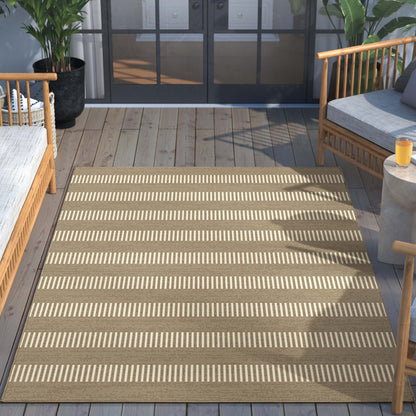 Stria Modern Stripes Indoor/Outdoor Beige Flat-Weave Rug MED-242