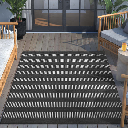 Stria Modern Stripes Indoor/Outdoor Black Flat-Weave Rug MED-243
