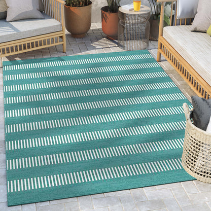 Stria Modern Stripes Indoor/Outdoor Blue Flat-Weave Rug MED-244