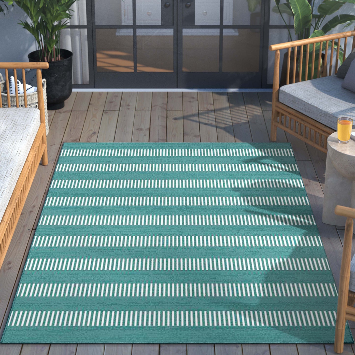 Stria Modern Stripes Indoor/Outdoor Blue Flat-Weave Rug MED-244
