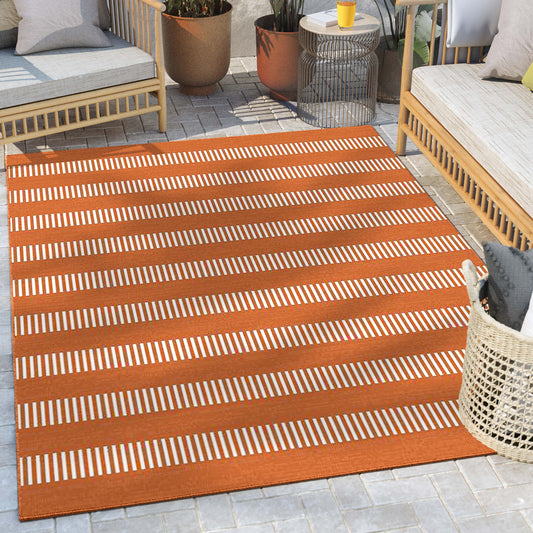 Stria Modern Stripes Indoor/Outdoor Orange Flat-Weave Rug MED-249