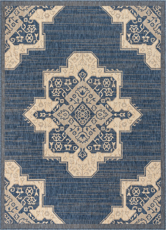 Bloome Medallion Indoor Outdoor Blue Flatweave Rug MED-24