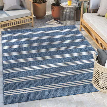 Catalina Modern Stripes Indoor/Outdoor Blue Flat-Weave Rug MED-254