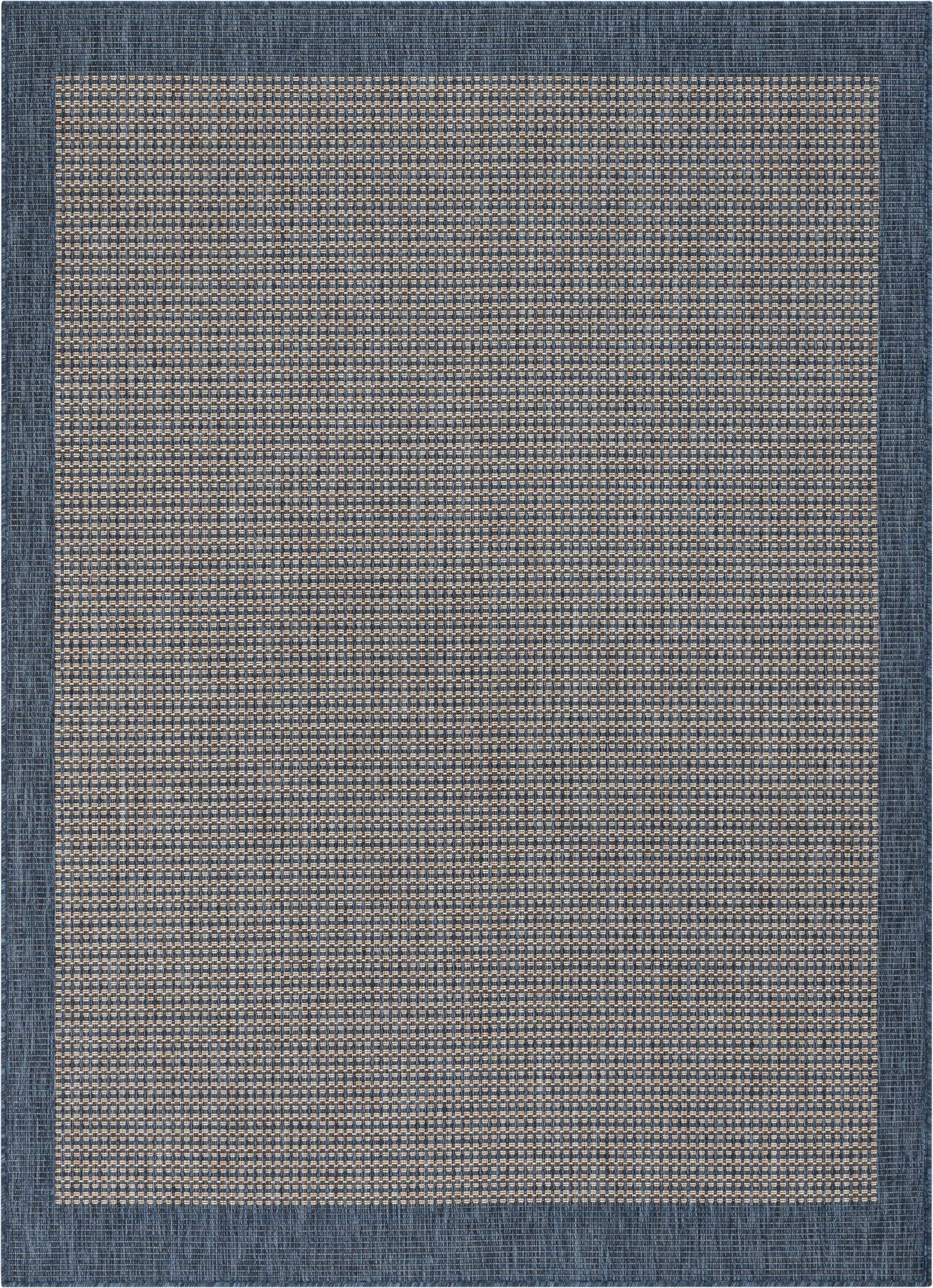 Odin Solid & Striped Border Indoor Outdoor Blue Flatweave Rug MED-34