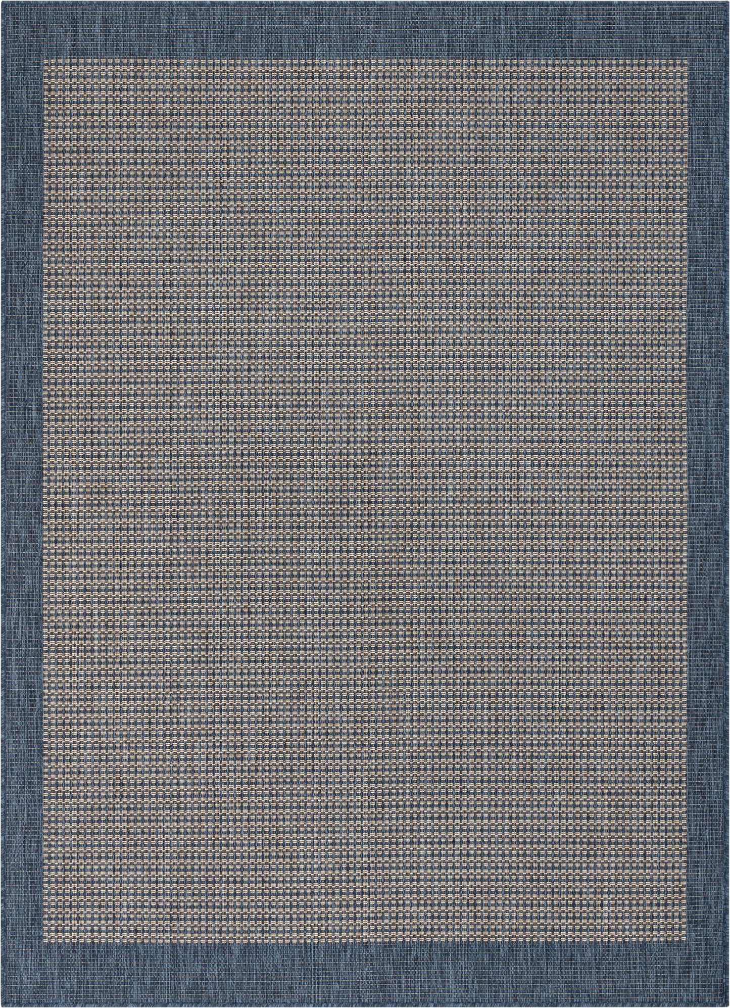 Odin Solid & Striped Border Indoor Outdoor Blue Flatweave Rug MED-34