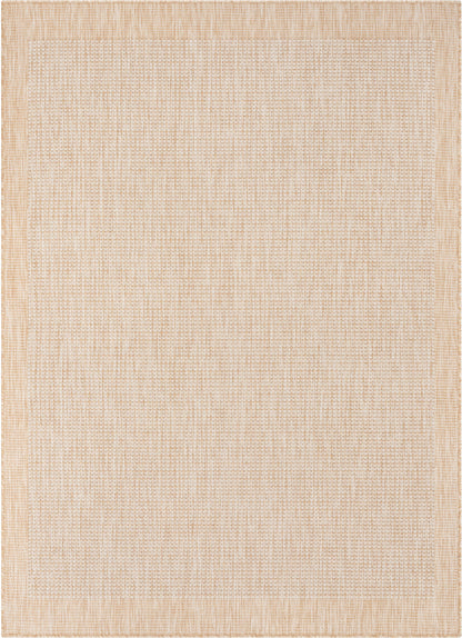Odin Solid & Striped Border Indoor Outdoor Taupe Flatweave Rug MED-38