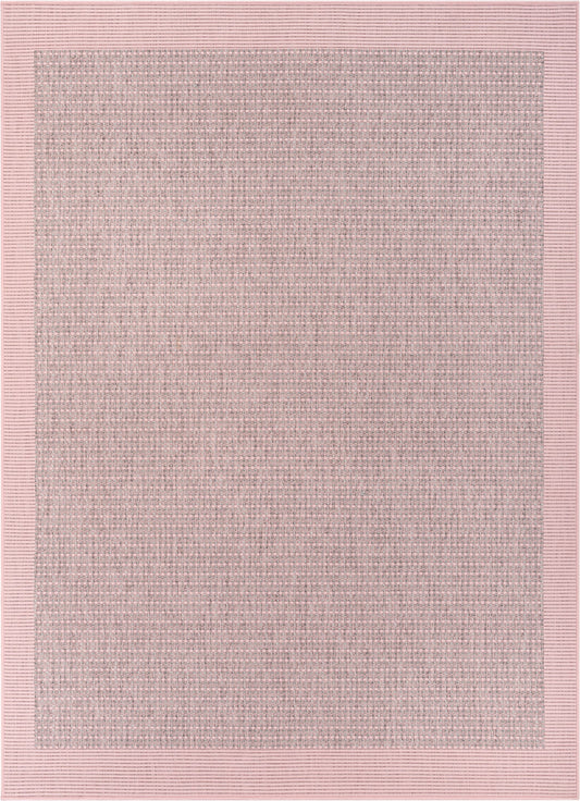 Odin Solid & Striped Border Indoor Outdoor Blush Flatweave Rug MED-39