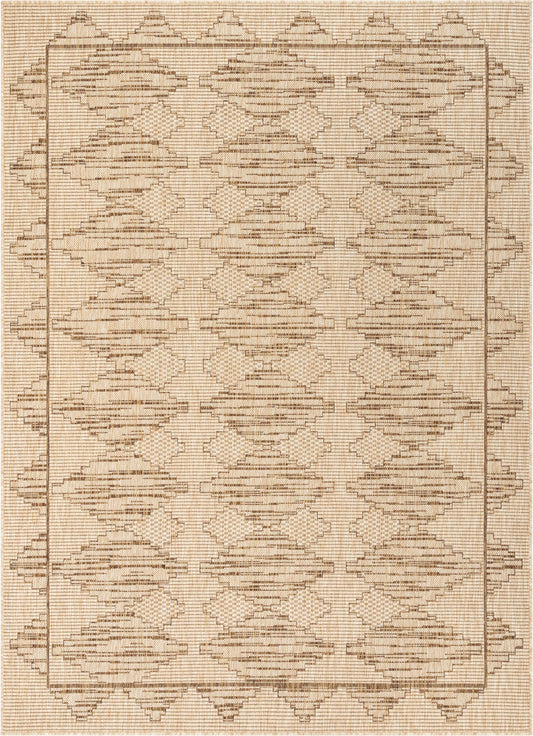 Vidar Trellis Diamond Pattern Indoor Outdoor Beige Flatweave Rug MED-42
