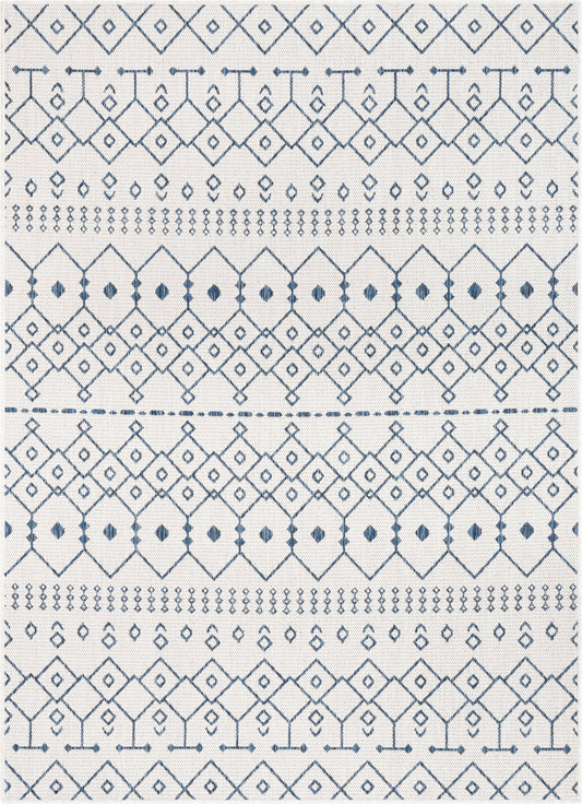 Nord Moroccan Tribal Indoor Outdoor Light Blue Flatweave Rug MED-56
