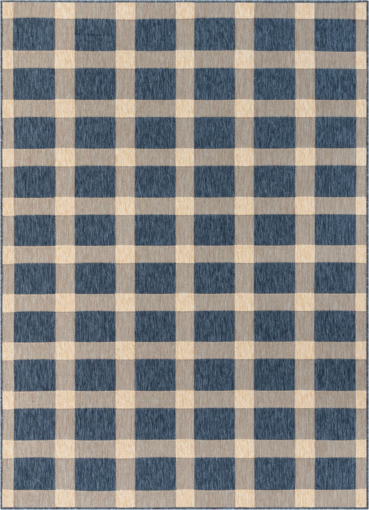 Freya Plaid Indoor Outdoor Blue Flatweave Rug MED-74