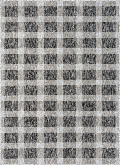 Freya Plaid Indoor Outdoor Grey Flatweave Rug MED-77