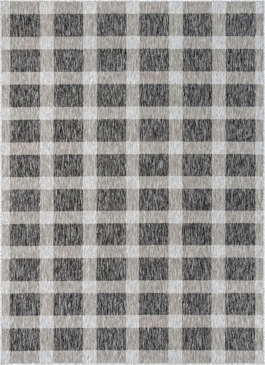 Freya Plaid Indoor Outdoor Grey Flatweave Rug MED-77