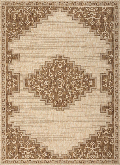 Mani Oriental Medallion Indoor Outdoor Brown Flatweave Rug MED-88
