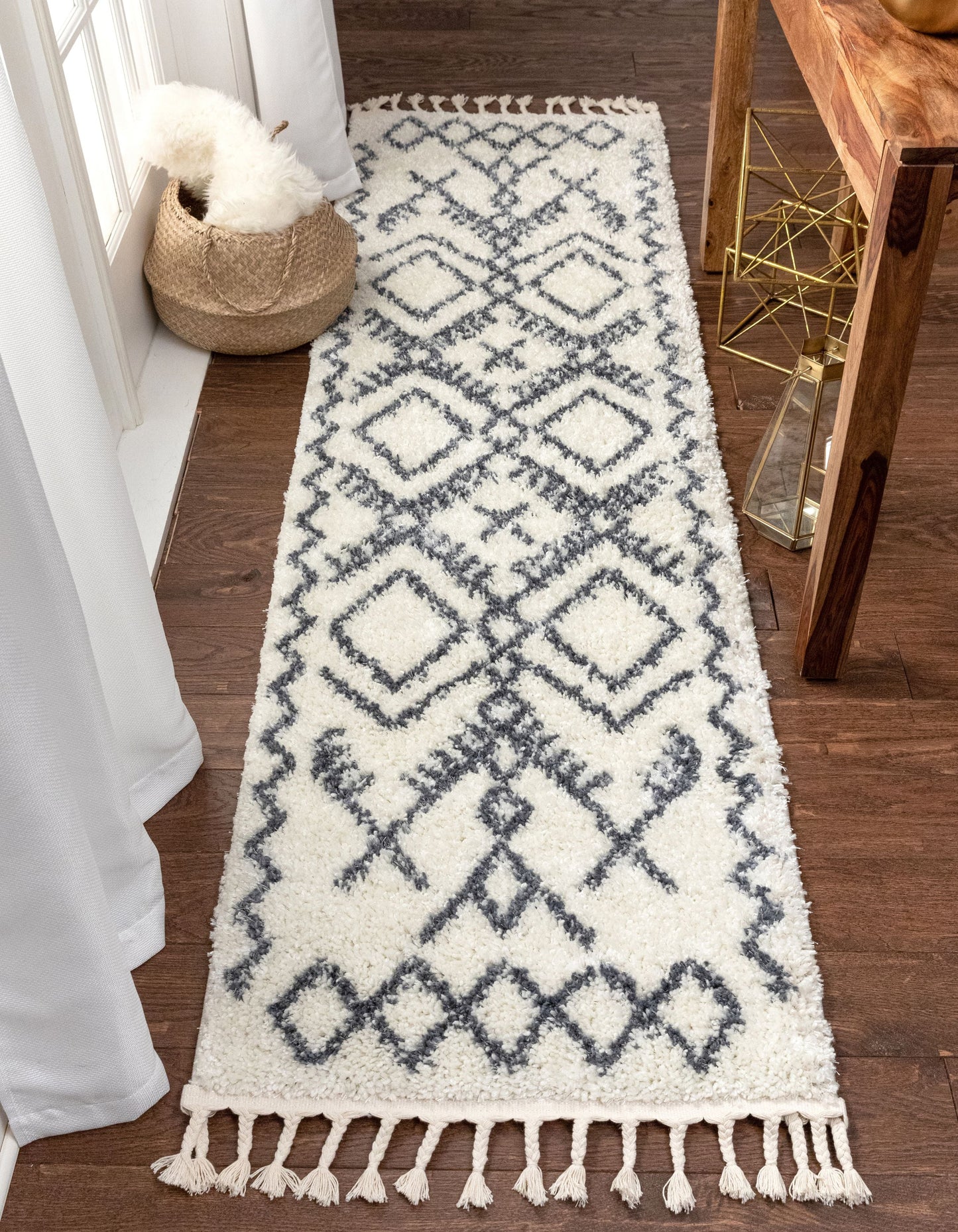 Chantico Moroccan Lattice Grey Shag Rug MEL-17