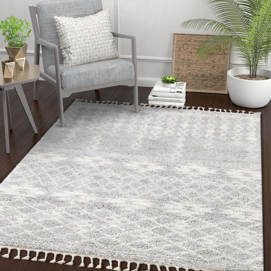 Tozi Moroccan Tribal Grey Shag Rug MEL-37