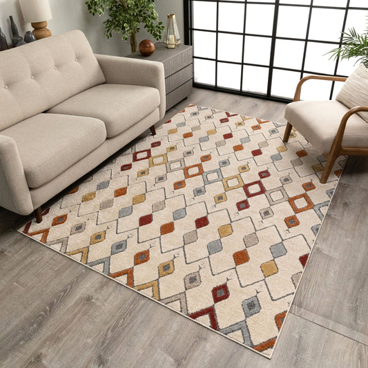 Baikal Bohemian Vintage Tribal Diamond Beige Rug MG-102