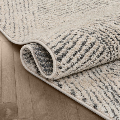 Enzo Tribal Geometric Lines Beige Distressed High-Low Rug MG-112