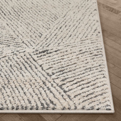 Enzo Tribal Geometric Lines Beige Distressed High-Low Rug MG-112
