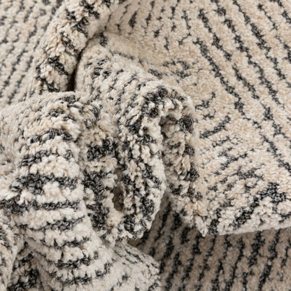 Enzo Tribal Geometric Lines Beige Distressed High-Low Rug MG-112