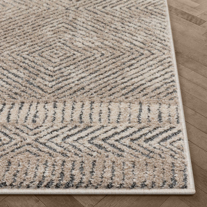 Hugo Tribal Geometric Beige Distressed High-Low Rug MG-132