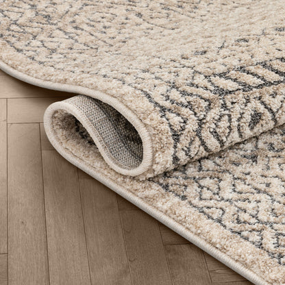 Lyre Tribal Mosaic Tile-Work Beige Distressed High-Low Rug MG-192
