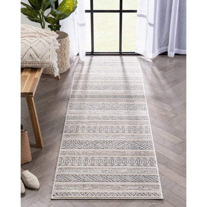 Fresco Tribal Geometric Beige Distressed High-Low Rug MG-202