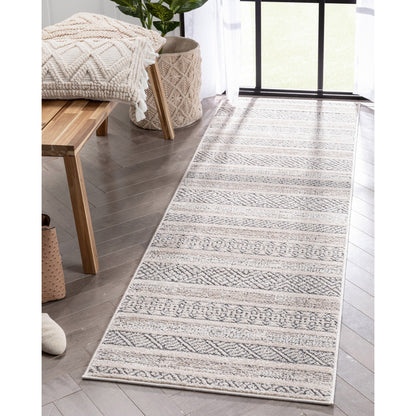Fresco Tribal Geometric Beige Distressed High-Low Rug MG-202