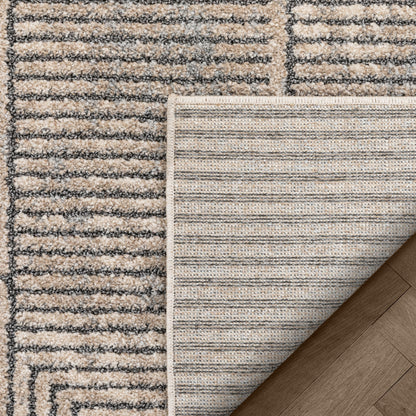Donna Tribal Geometric Abstract Beige Distressed High-Low Rug MG-212