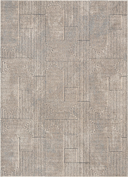Donna Tribal Geometric Abstract Beige Distressed High-Low Rug MG-212