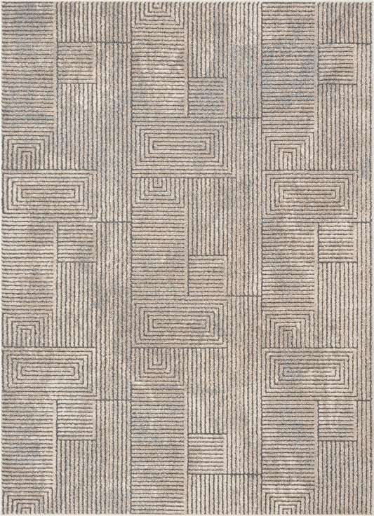 Donna Tribal Geometric Abstract Beige Distressed High-Low Rug MG-212