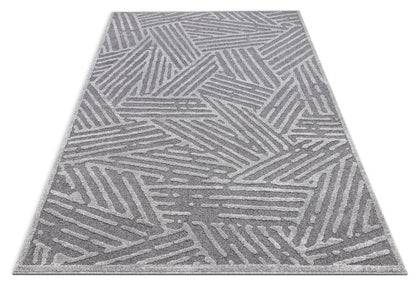 Tukker Grey Mid-Century Modern Geometric Lines Rug MG-77