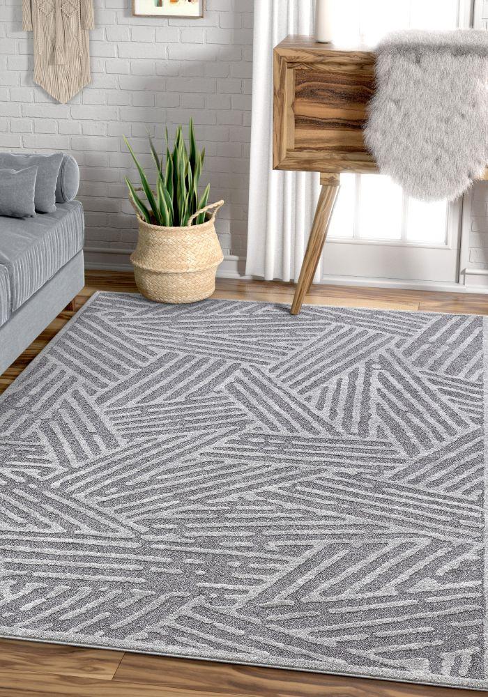 Tukker Grey Mid-Century Modern Geometric Lines Rug MG-77