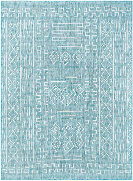 Anza Tribal Geometric Pattern Blue Flat-Weave Indoor/Outdoor Rug MIL-24