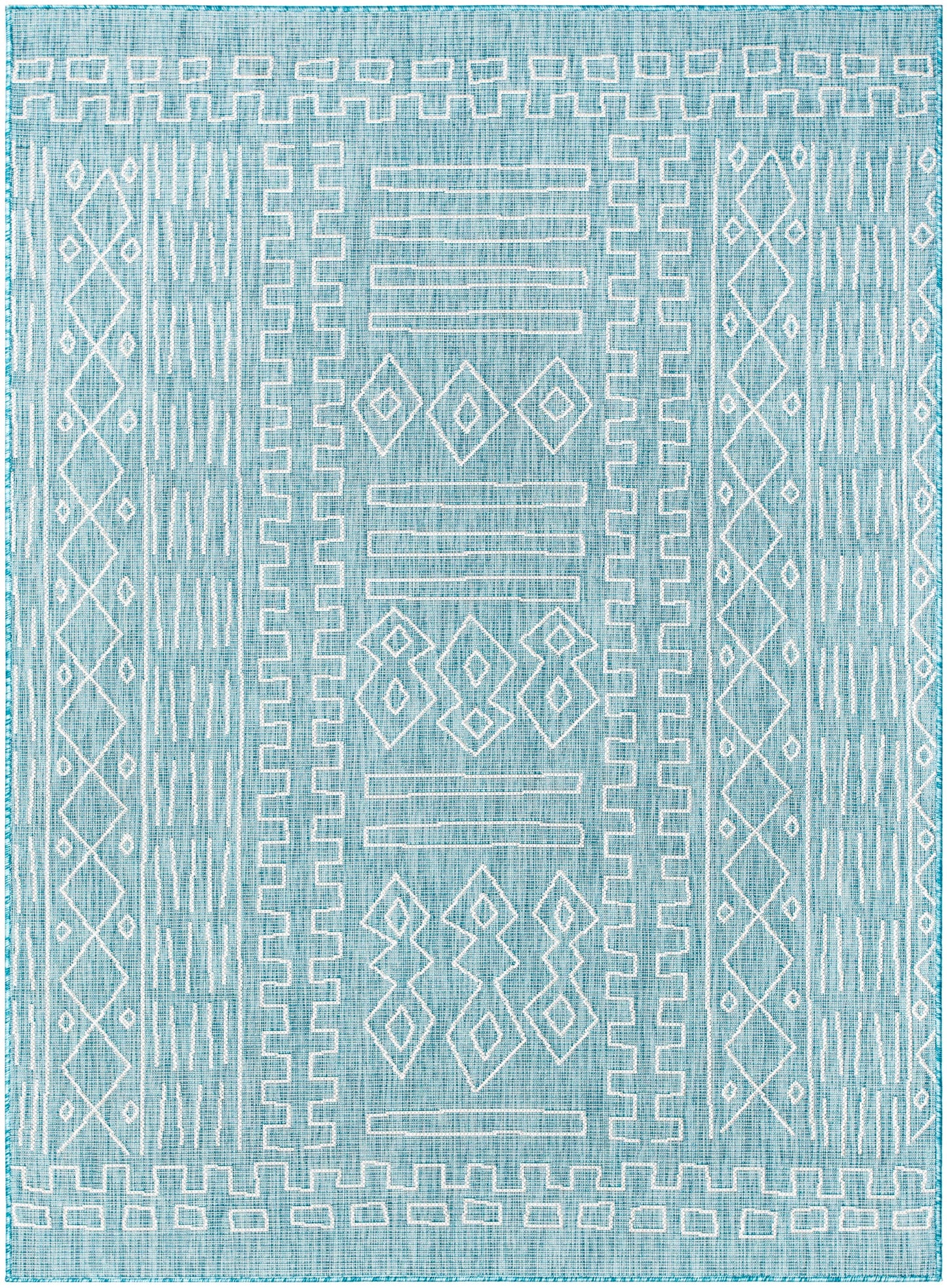 Anza Tribal Geometric Pattern Blue Flat-Weave Indoor/Outdoor Rug MIL-24