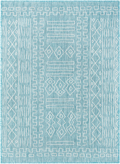 Anza Tribal Geometric Pattern Blue Flat-Weave Indoor/Outdoor Rug MIL-24