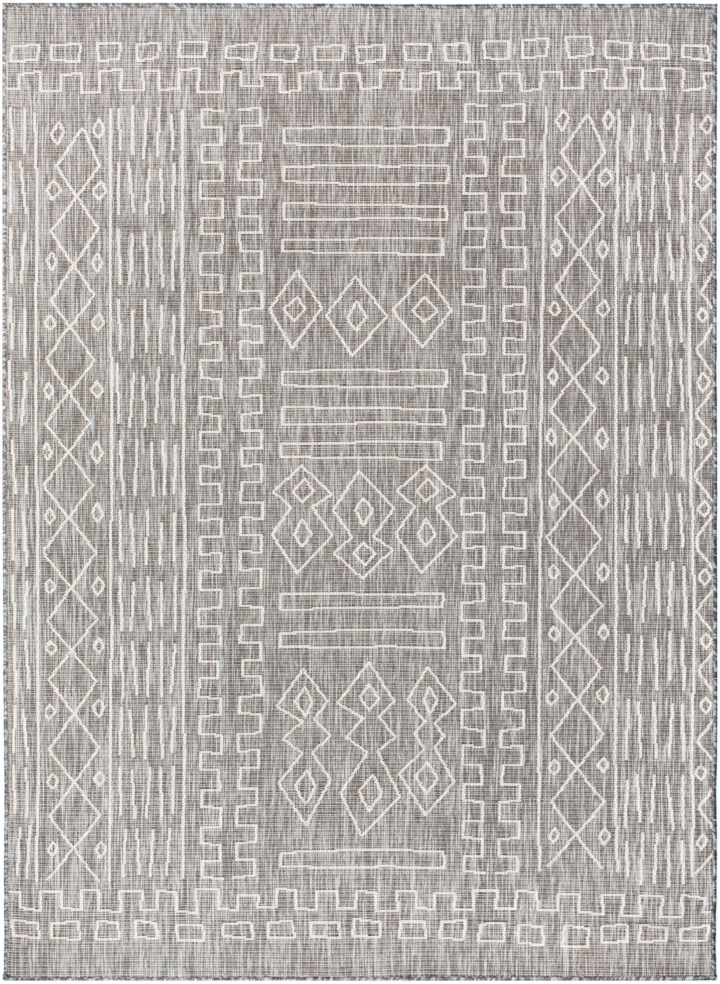 Anza Tribal Geometric Pattern Grey Flat-Weave Indoor/Outdoor Rug MIL-27