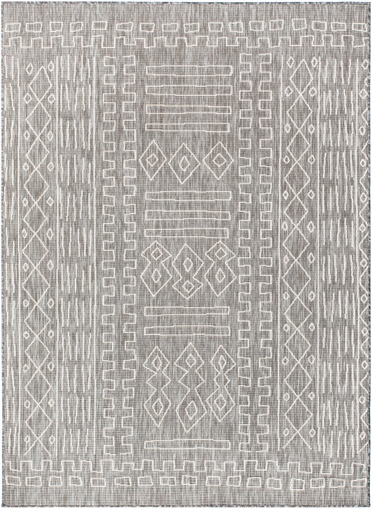Anza Tribal Geometric Pattern Grey Flat-Weave Indoor/Outdoor Rug MIL-27