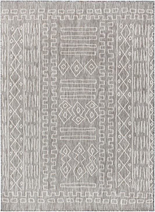 Anza Tribal Geometric Pattern Grey Flat-Weave Indoor/Outdoor Rug MIL-27