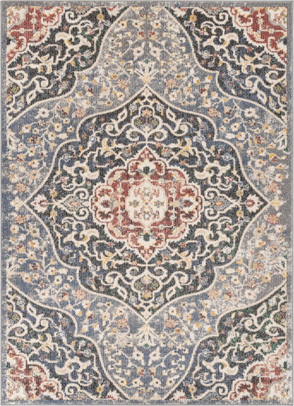 Nantes Vintage Bohemian Persian Oriental Medallion Blue Rug MIR-14