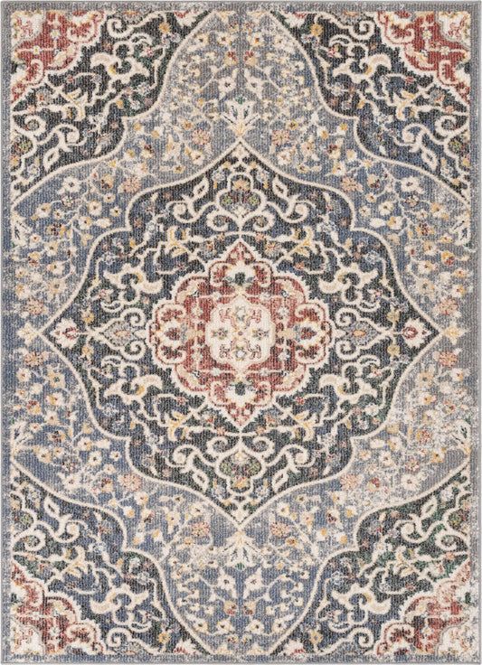 Nantes Vintage Bohemian Persian Oriental Medallion Blue Rug MIR-14