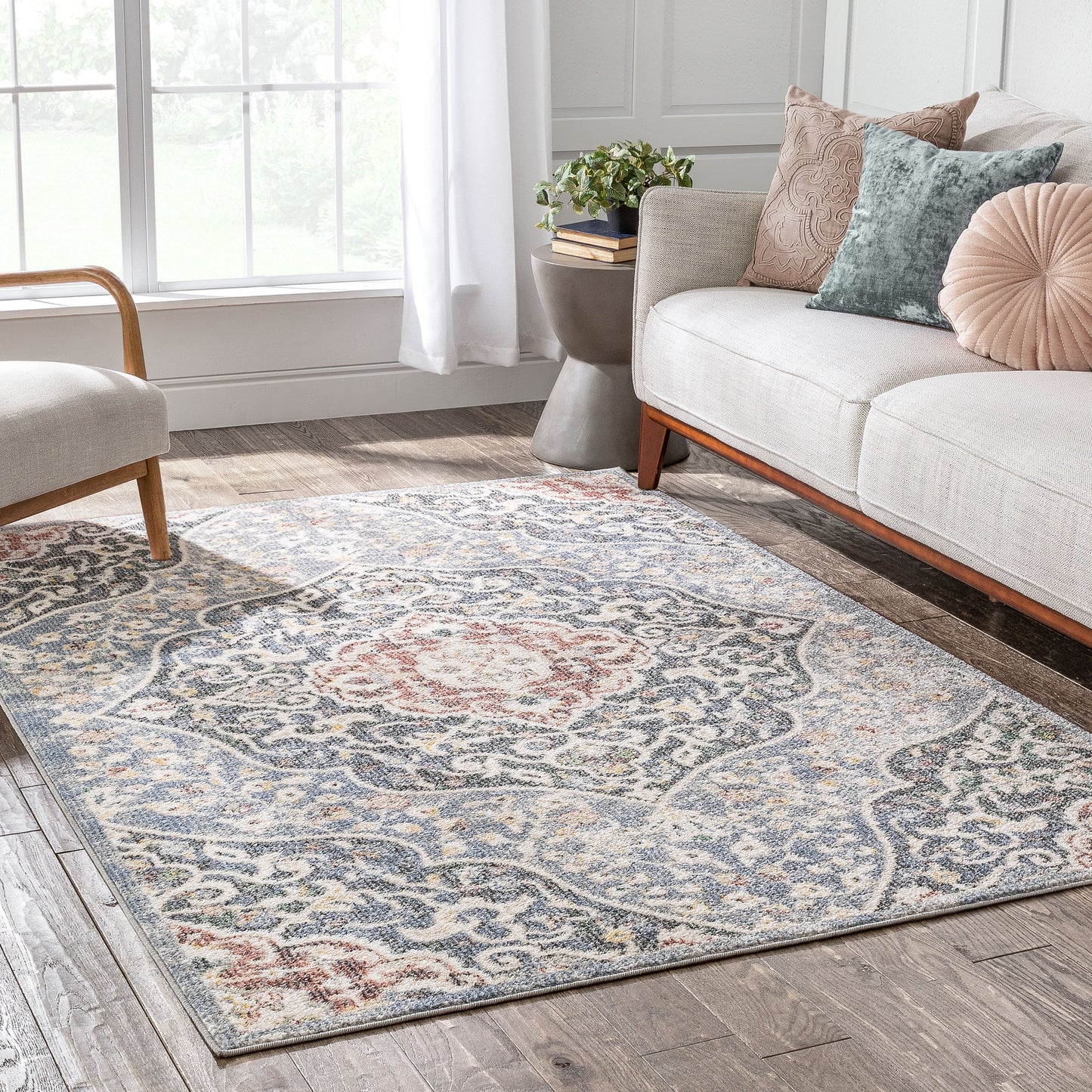 Nantes Vintage Bohemian Persian Oriental Medallion Blue Rug MIR-14