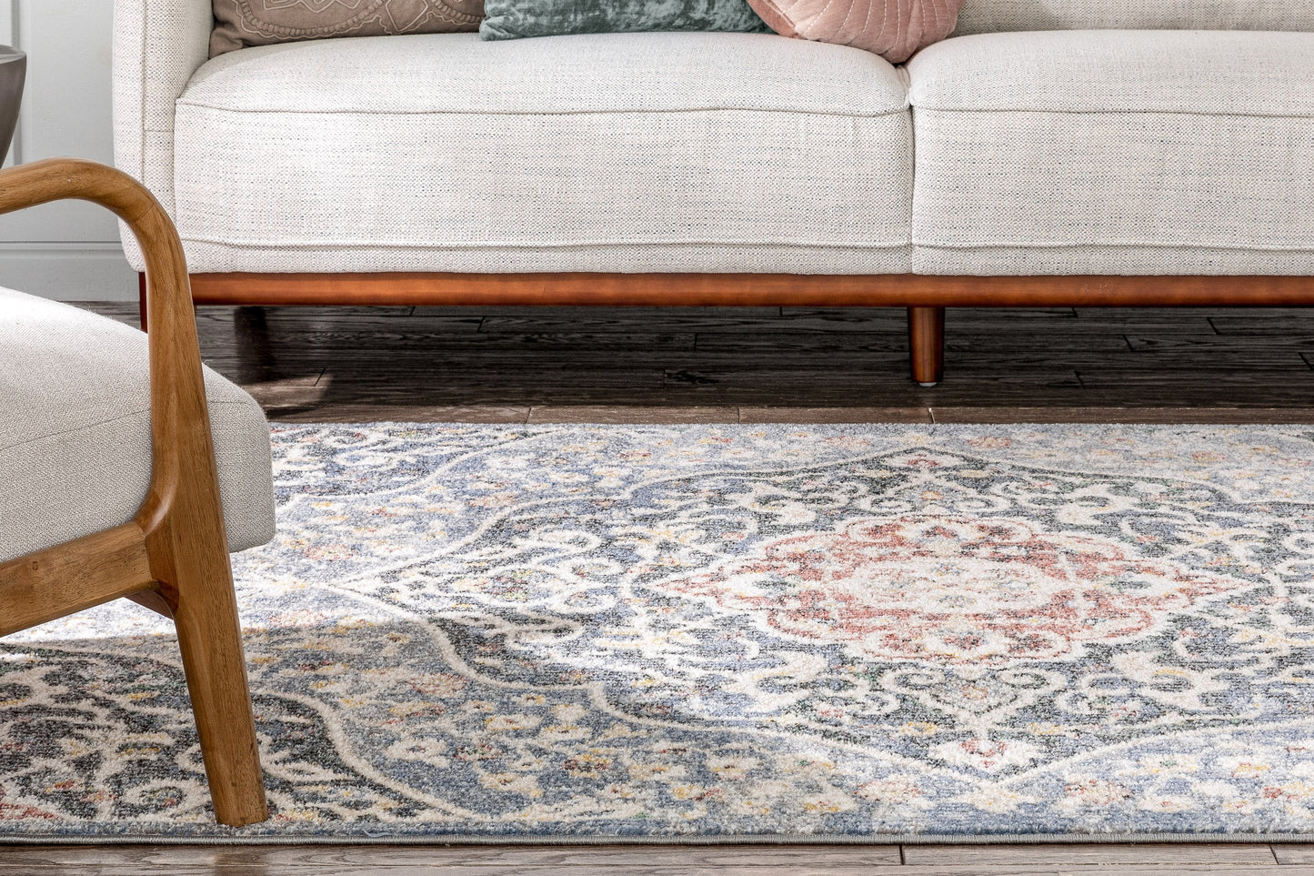 Nantes Vintage Bohemian Persian Oriental Medallion Blue Rug MIR-14