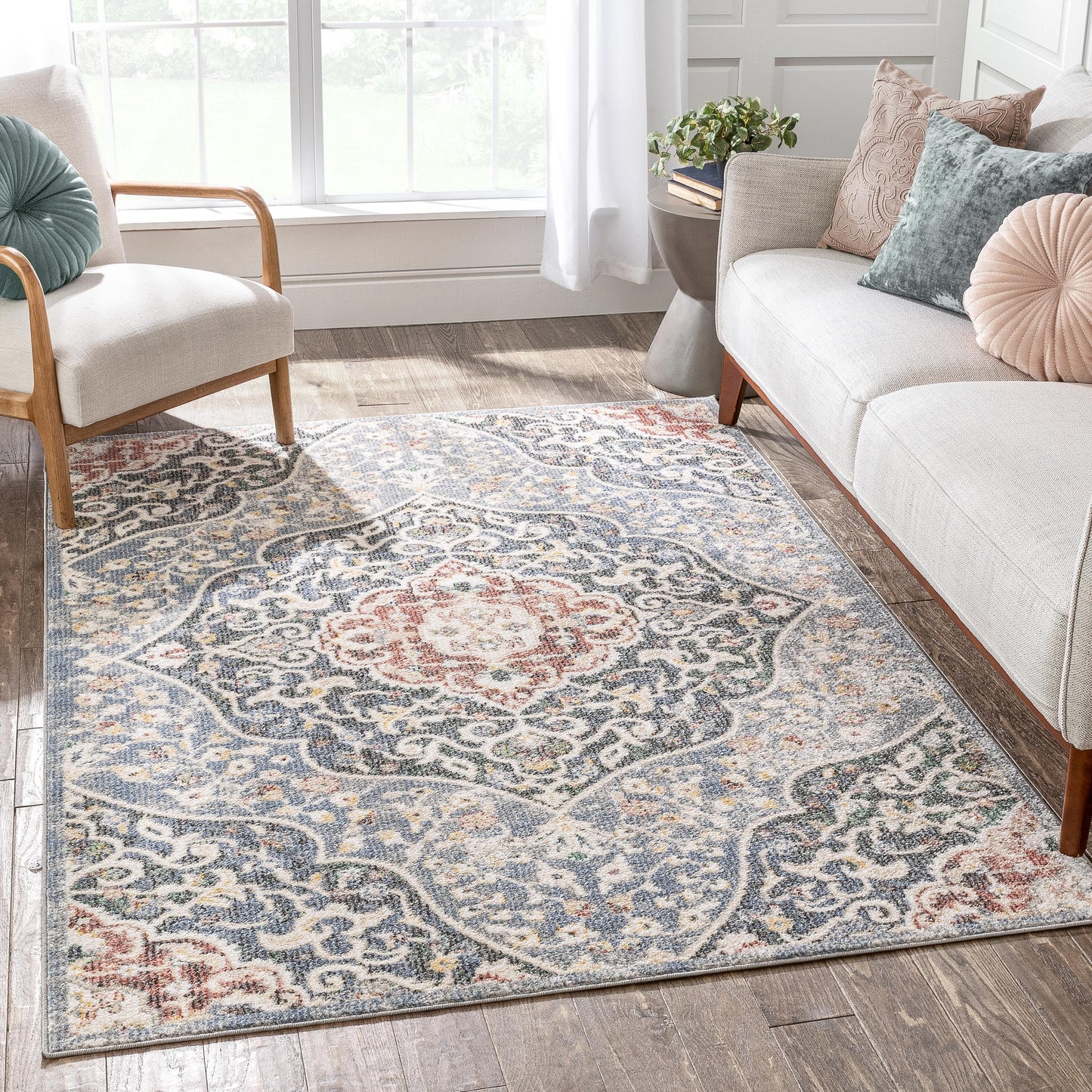 Nantes Vintage Bohemian Persian Oriental Medallion Blue Rug MIR-14